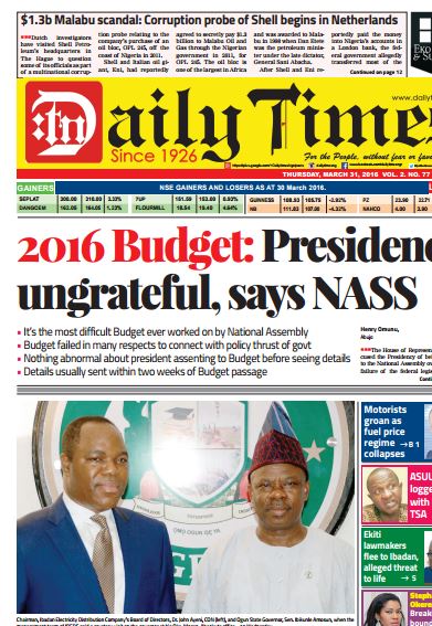 Daily Times Newspaper, Thursday, March 31st, 2016