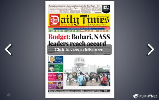 Daily Times Newspaper, Wednesday, April 27th, 2016