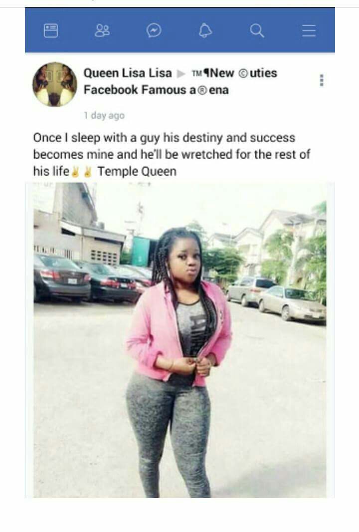 Once I sleep with a guy, he becomes wretched for life - Female Facebook user