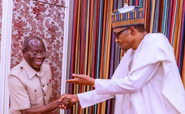 BREAKING: Oshiomhole pays Buhari visit in Aso Villa