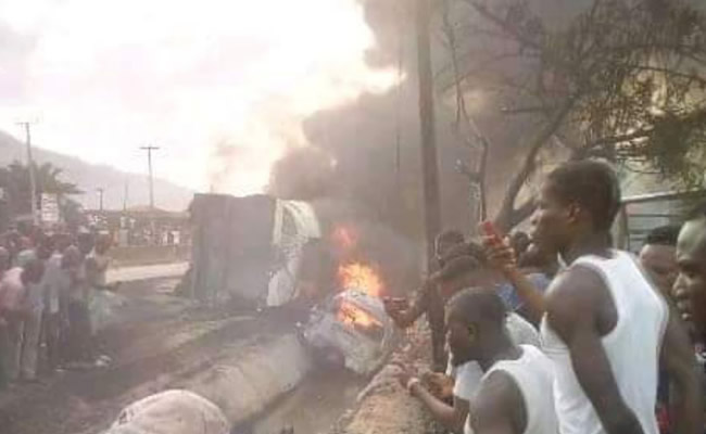 Tanker goes up in flames on Magboro Bridge Lagos-Ibadan Expressway