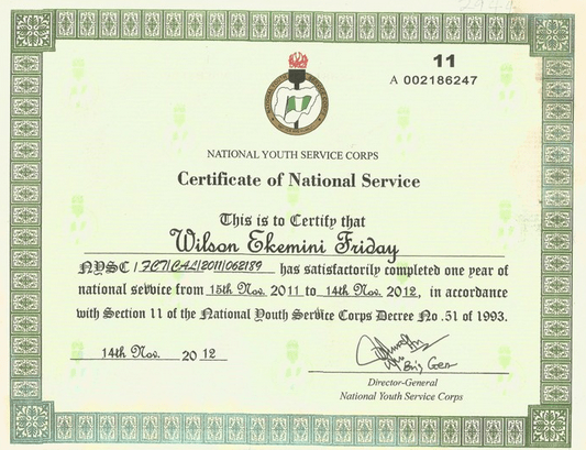 Certificate of National Service