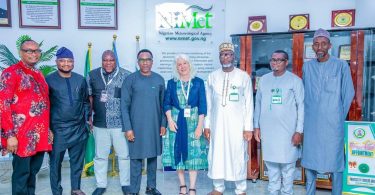 Left to Right: Director General, Chief Executive Officer of NiMet, and Nigeria’s permanent representative with World Meteorological Organization (WMO), Professor Charles Anosike and Els Veenjoven of TAHMO at the MoU signing at the NiMet’s Headquarters in Abuja on Tuesday, 16th April, 2024.